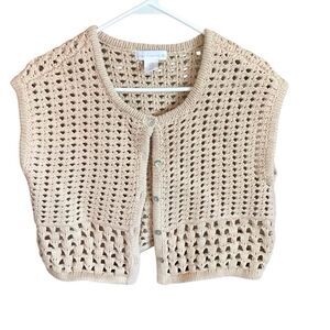 House of Harlow 1960 crochet vest button front boho beige sweater vest Size M